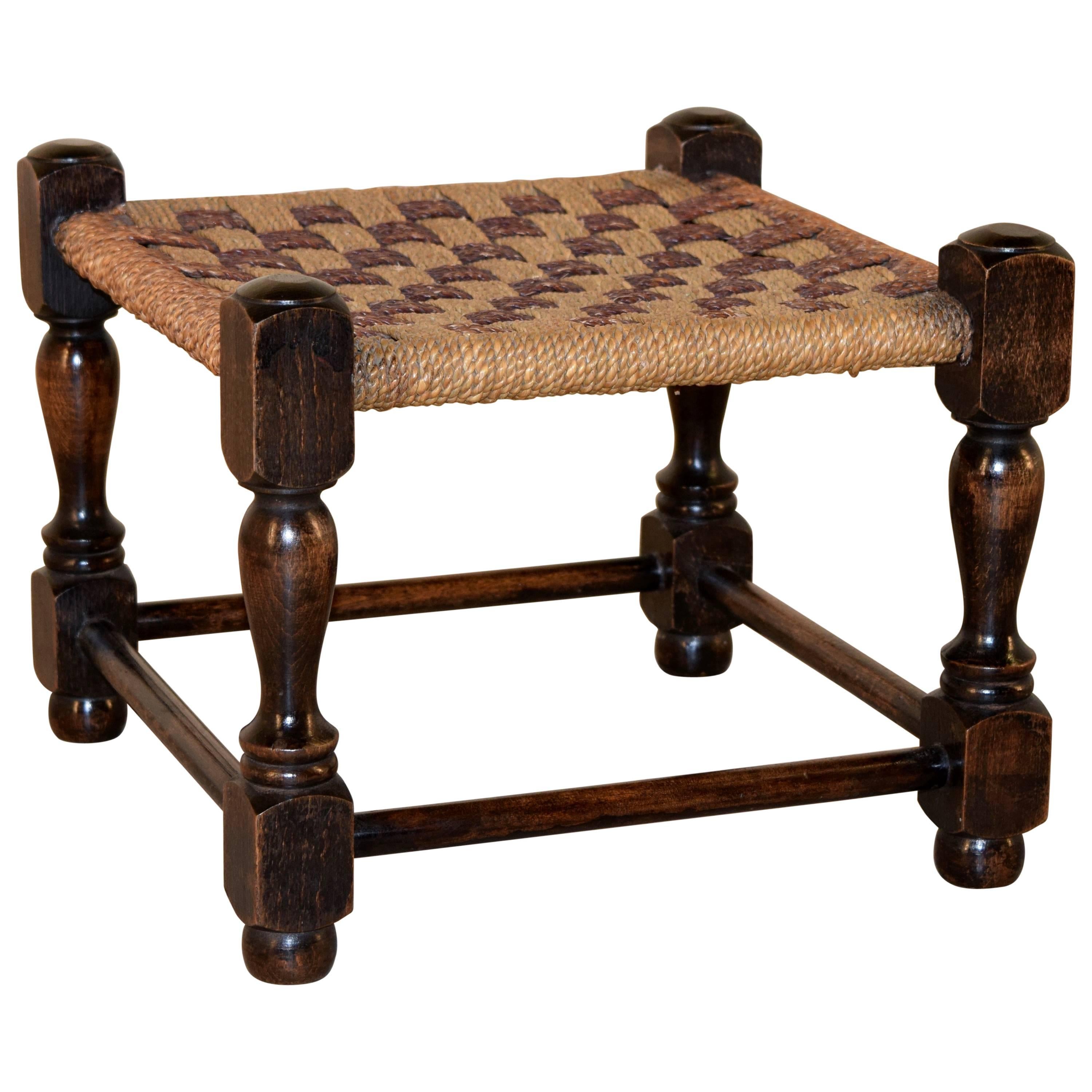 19th Century Turned Oak Stool with Braided Top