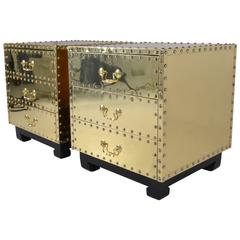 Sarreid Pair of Small Brass Clad Chests, USA, 1970s