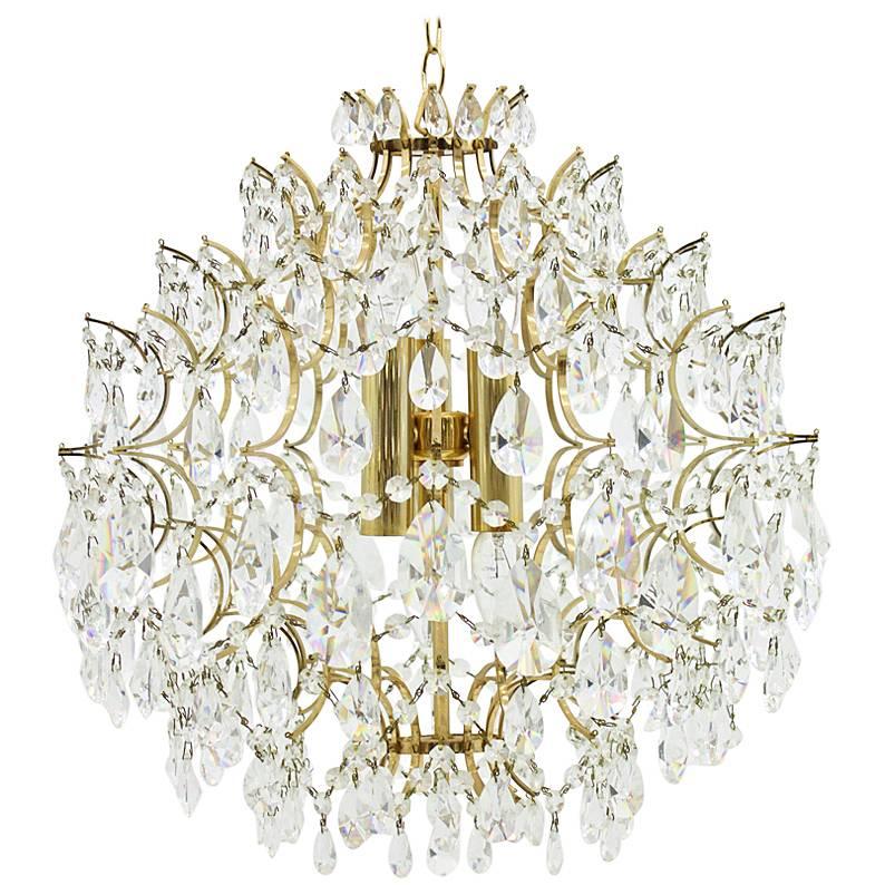 Swarovski Crystal Glass and Gold Chandelier, 1970s For Sale