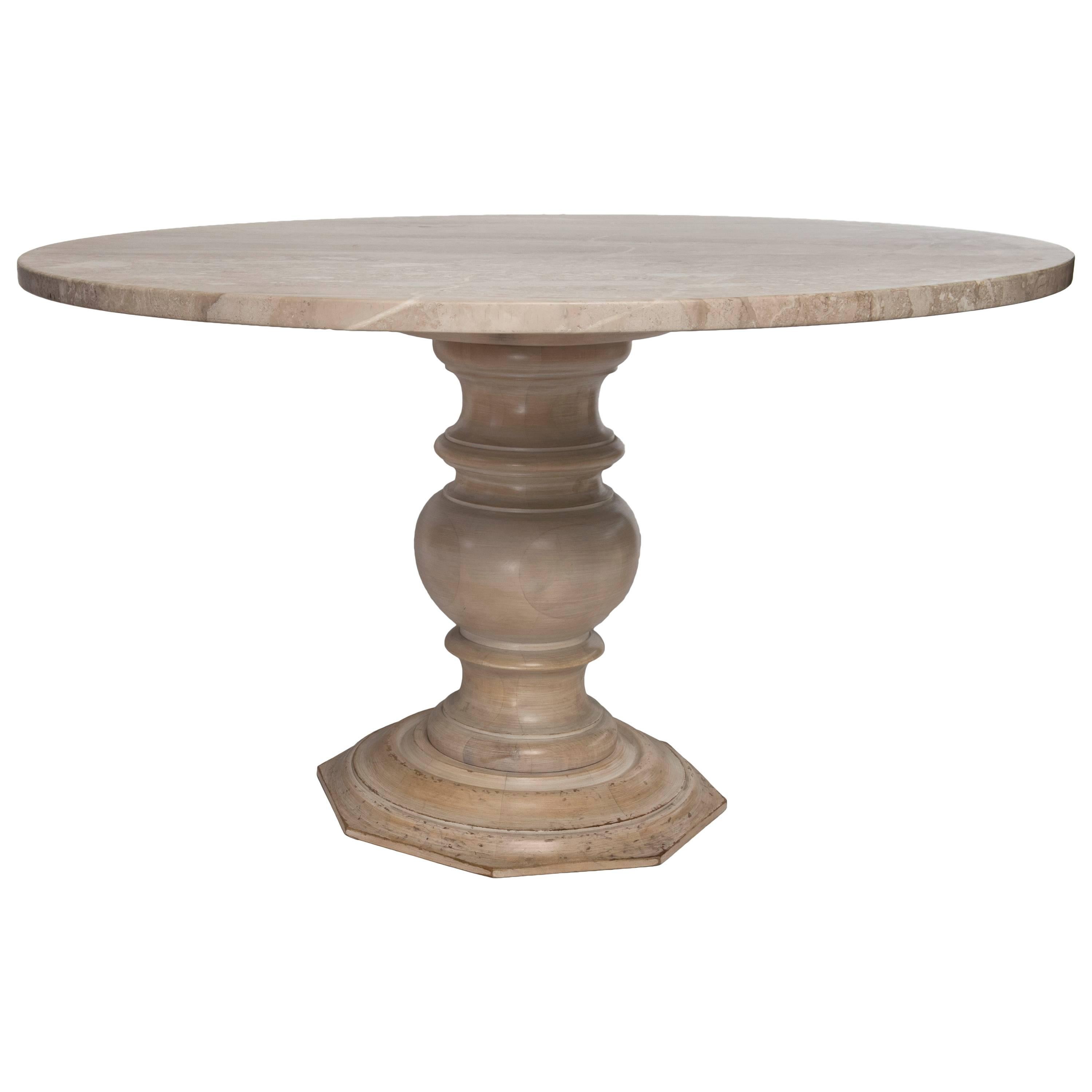 Fruitwood Gueridon Dining Table or Center Table with a New Round Limestone to