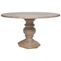 Antique Fruitwood Gueridon Dining Table or Center Table with a New Round Limestone to