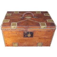 American Leather Brass-Mounted and Studded Wharf Chest, Boston, Circa 1850