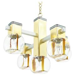 Italian Brass and Glass Chandelier by Lampadari, 1970s