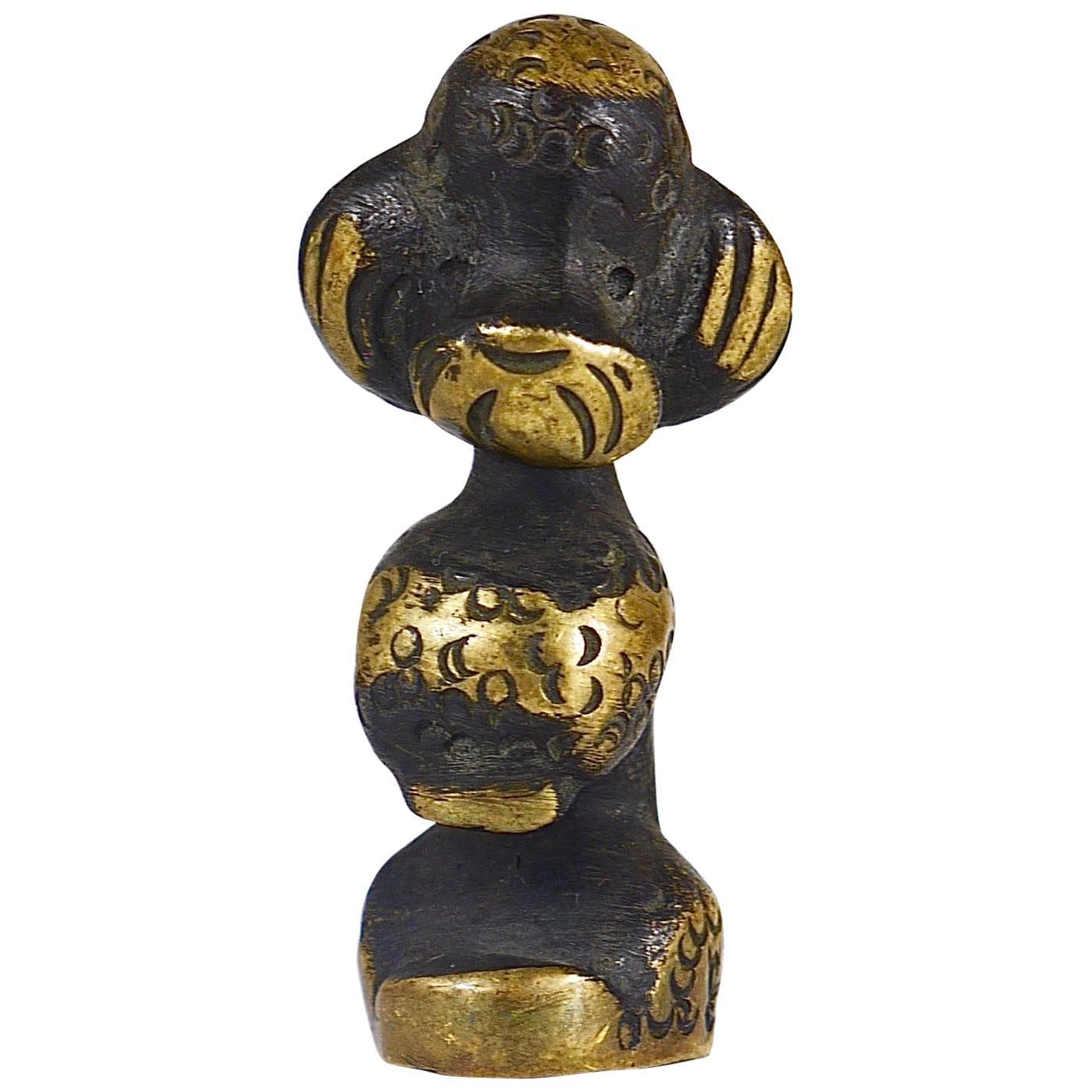Walter Bosse Brass Poodle Figurine, Lucky Charm, Herta Baller, Austria, 1950s