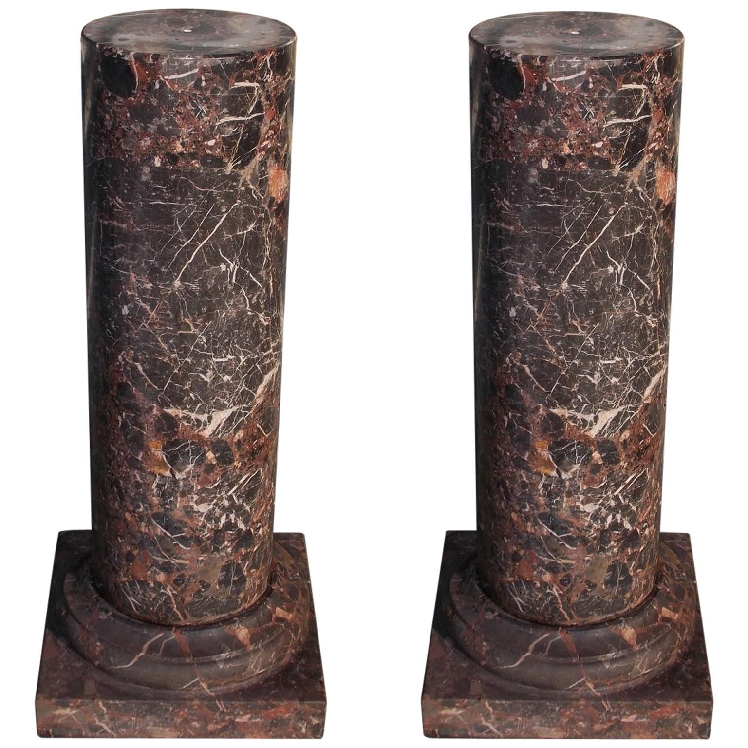 Pair of Italian Marble Cylinder Vein Pedestals, Circa 1850