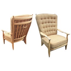 Guillerme et Chambron, Pair of Oak Edouard Armchairs, Edition Votre Maison, 1975