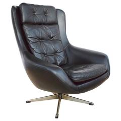 Mid-Century Retro Danish Black Leather Swivel Lounge Armchair, 1960s-1970s