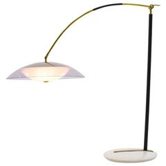 Italian Floor Lamp by Stilux in Brass, Carrara Marble and Lucite, 1960s