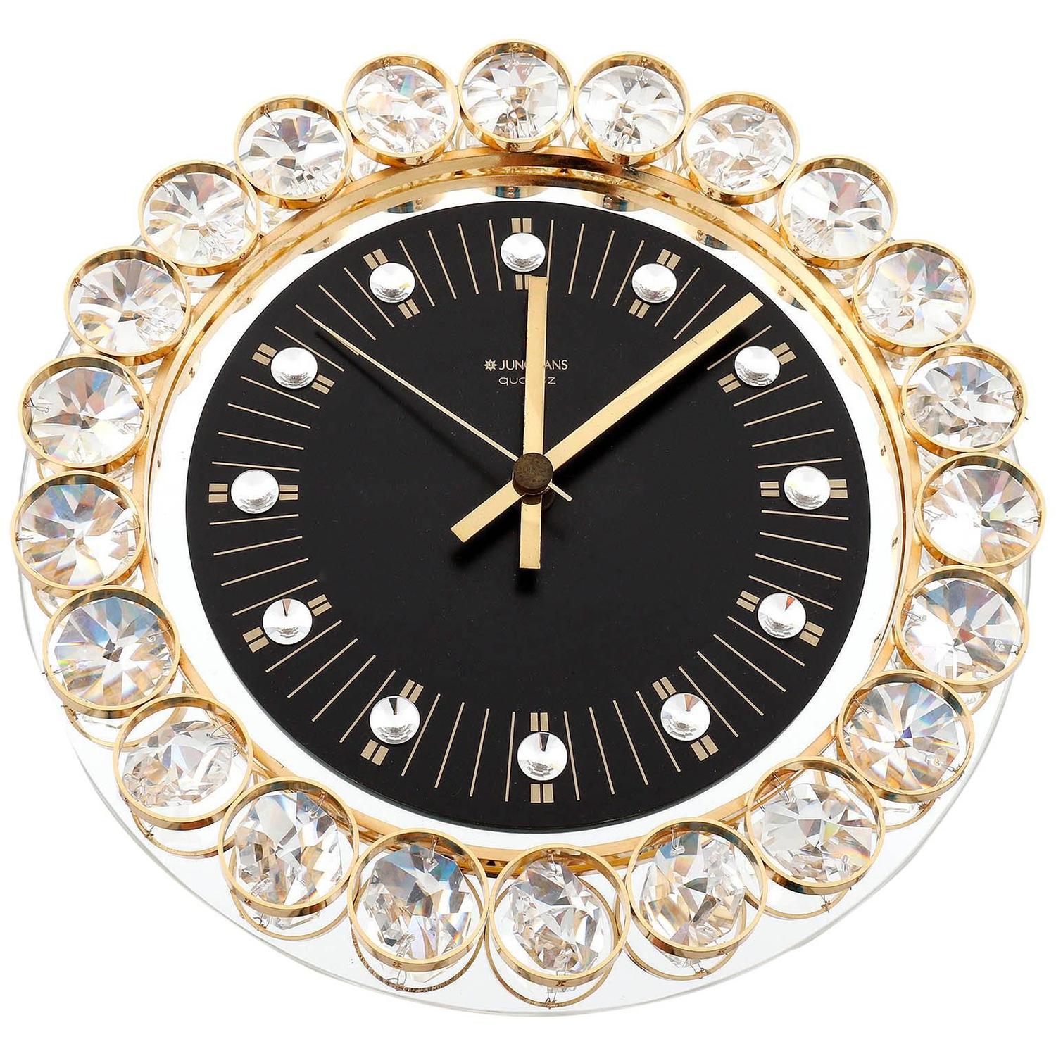 Wall Clock by Junghans, Germany, Gold Crystal Glass Mirror, 1970s For