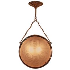 French Acide Etched Glass Art Deco Chandelier