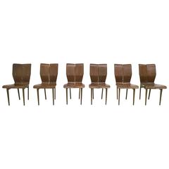 Set of Six Curved Wood Chairs, 1950s 4