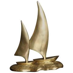 Minimalist Little Sculpture of a Pair of Brass Sailboats