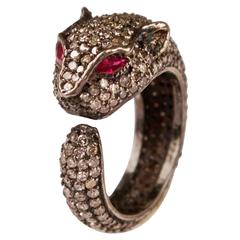 Panther Ring in Diamond and Ruby