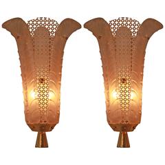 Pair of French Art Deco Glass Wall Sconces by Ezan