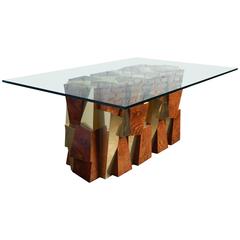Paul Evans Faceted Cityscape Brass and Wood Dining Table 11