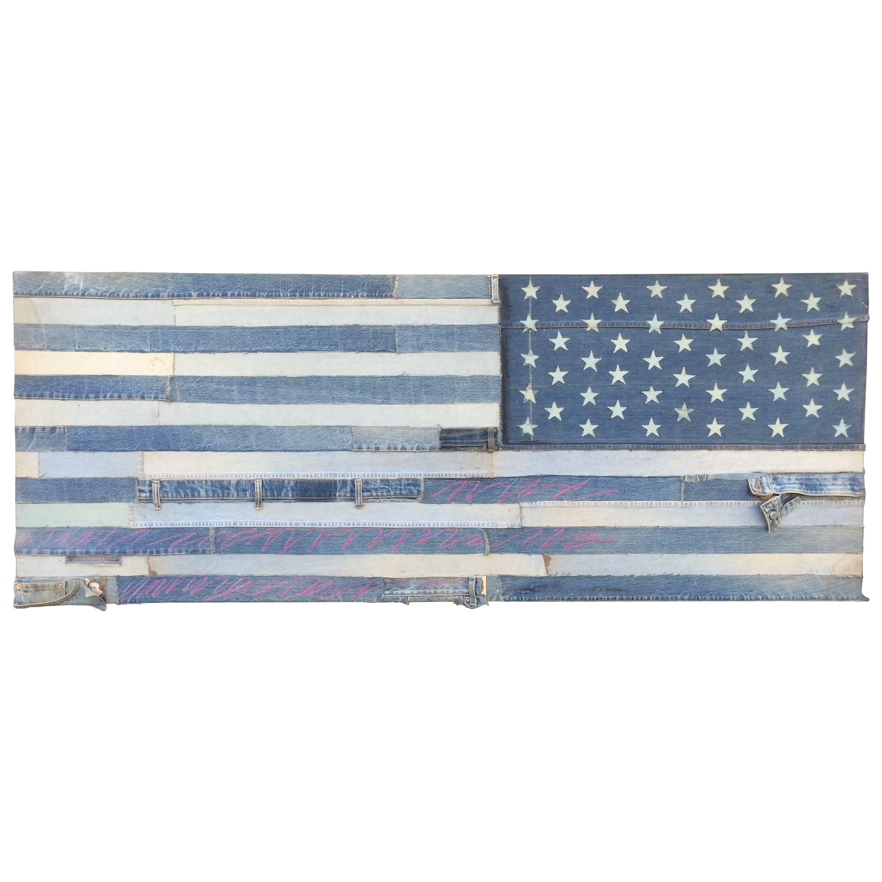 American Flag Denim Artwork, Signed by Artist