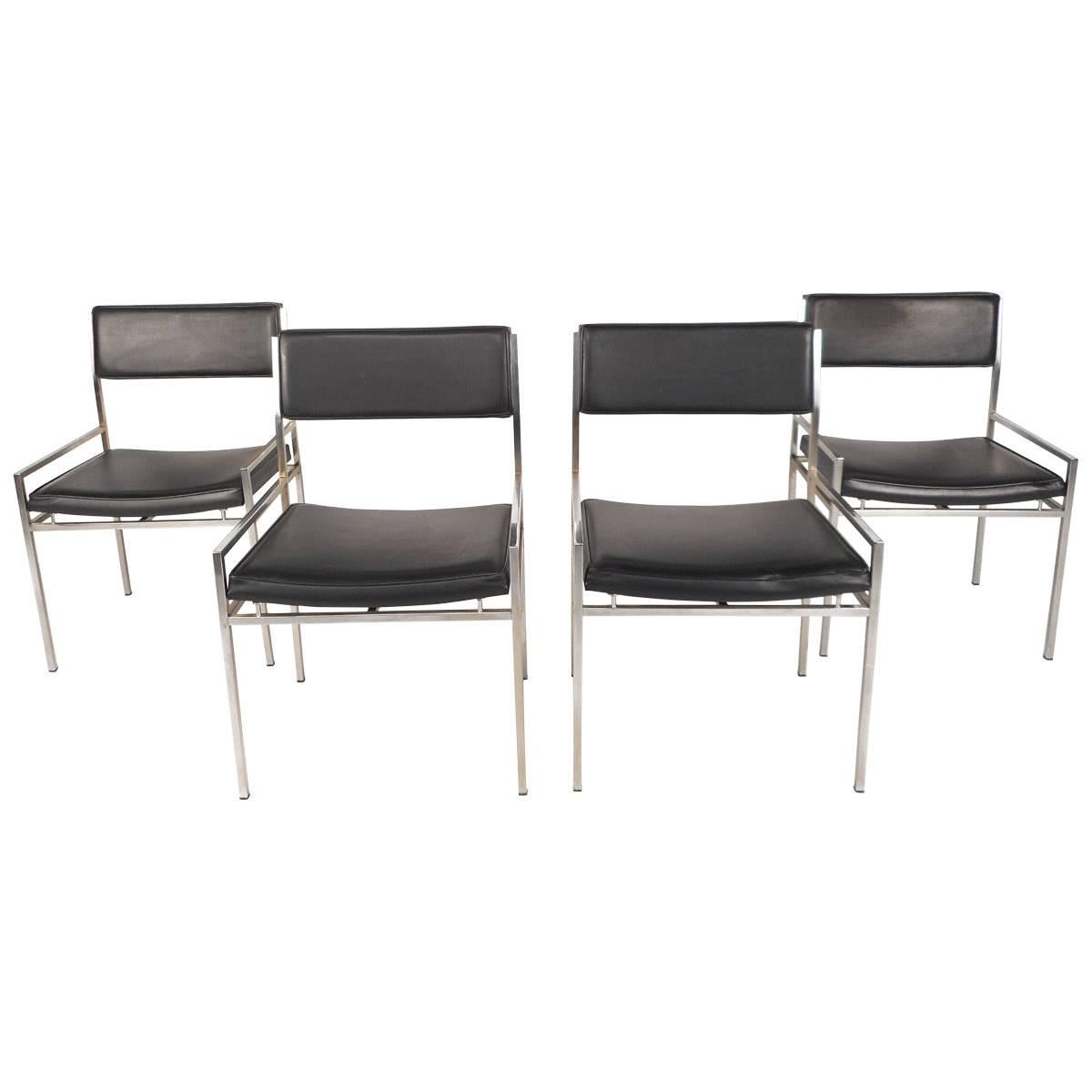 Set of Mid-Century Modern Chrome and Vinyl Dining Chairs