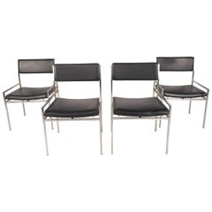 Set of Mid-Century Modern Chrome and Vinyl Dining Chairs