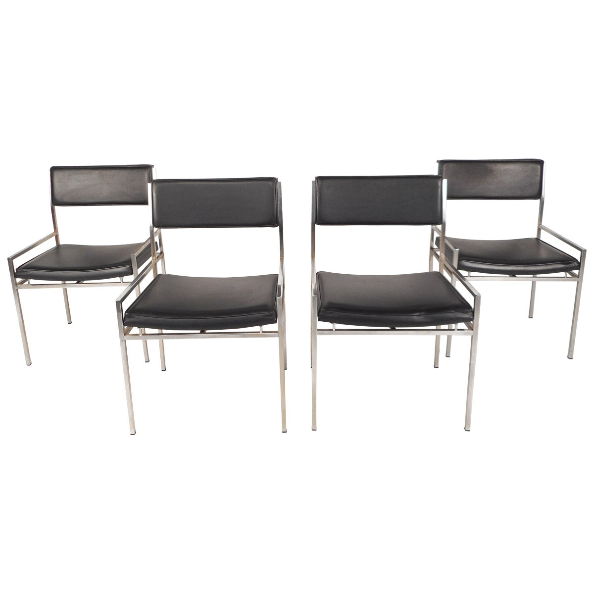 Set of MidCentury Modern Chrome and Vinyl Dining Chairs For Sale at 1stDibs