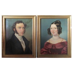 Antique 19th Century Pair of Portraits Signed