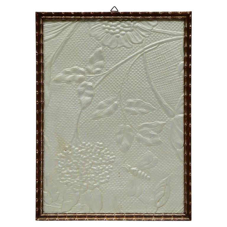 Framed Art Deco Embossed Leather Panel with Applied Silver Leaf For