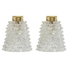 Pair of Mid-Century Murano Bubble Glass and Brass Sconces 7
