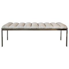 Milo Baughman Chrome Based Bench with Channel Tufting