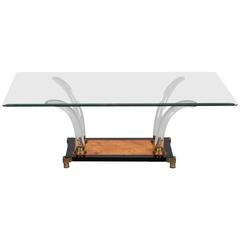 Mid-Century Lucite, Burl Wood, Brass and Glass Cocktail Table 11