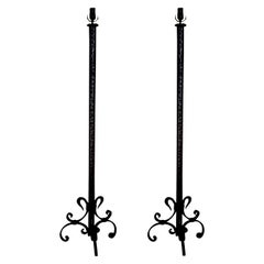Pair of French Art Deco Wrought Iron Floor Lamps Inspired by Gilbert Poillerat