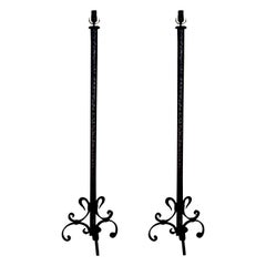 Pair of French Art Deco Wrought Iron Floor Lamps Inspired by Gilbert Poillerat
