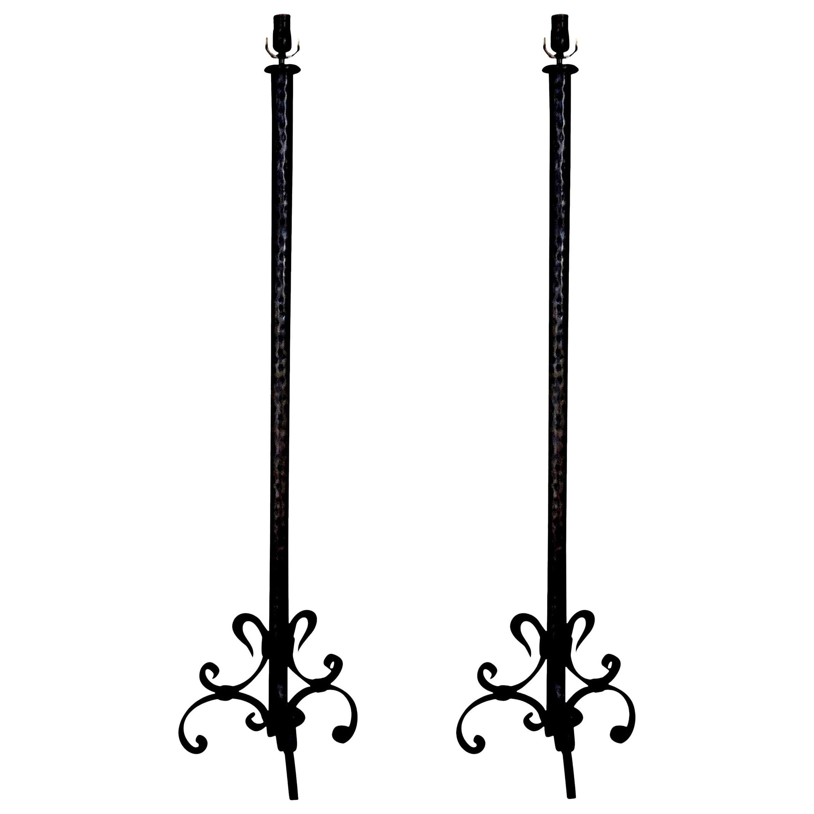 Pair of French Wrought Iron Floor Lamps Inspired by Gilbert Poillerat