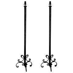 Vintage Pair of French Wrought Iron Floor Lamps Inspired by Gilbert Poillerat