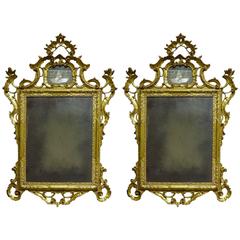 Antique Pair of Early 19th Century Venetian Gilt Mirrors with Etched Figural Design