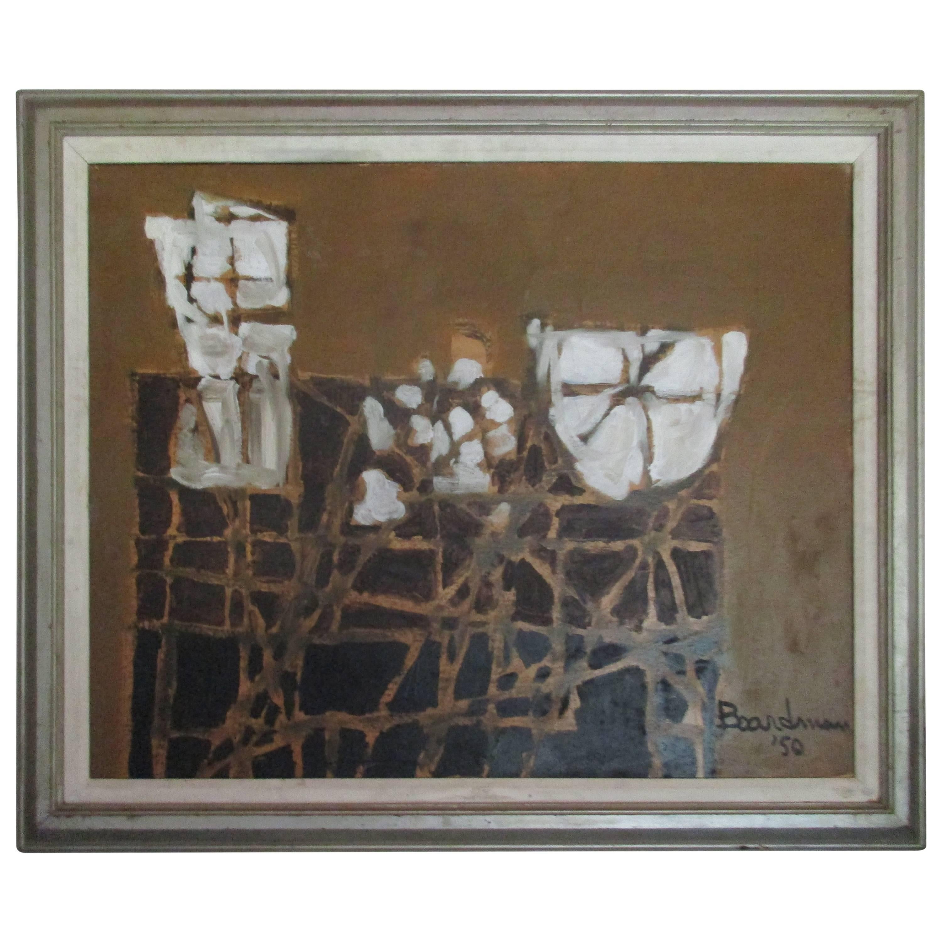 Midcentury Semi-Abstract Oil Painting by Boardman For Sale