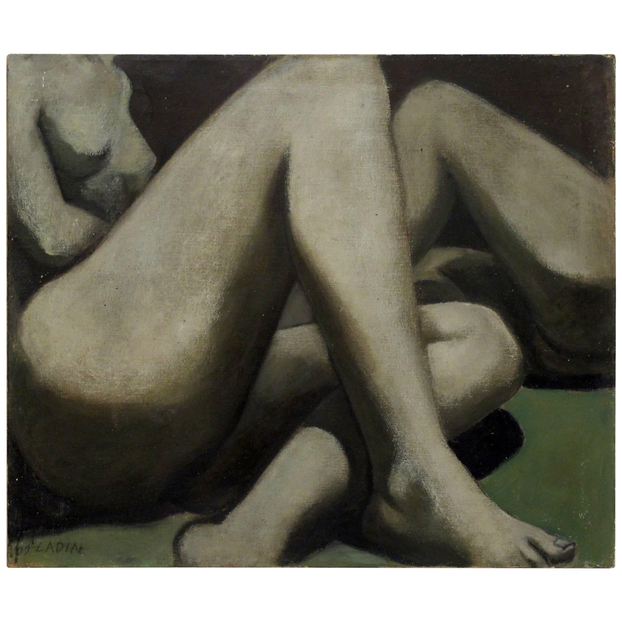 A large and beautifully painted nude figure. Oil on canvas, newly framed, signed Ladin and dated 1963, American, mid-20th century. Please see our other listings for companion paintings by this artist. 