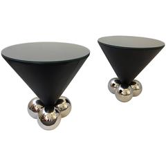 Pair of Leather and Polished Stainless Steel Bocci Side Tables by Brueton 