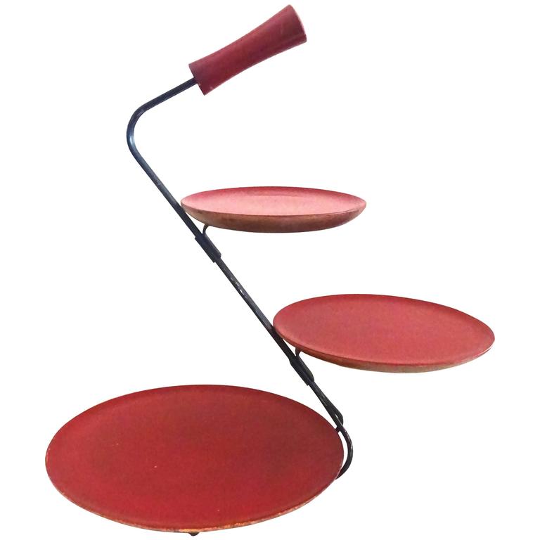 Sculptural 1950s French Iron and Painted Wood Epergne For Sale