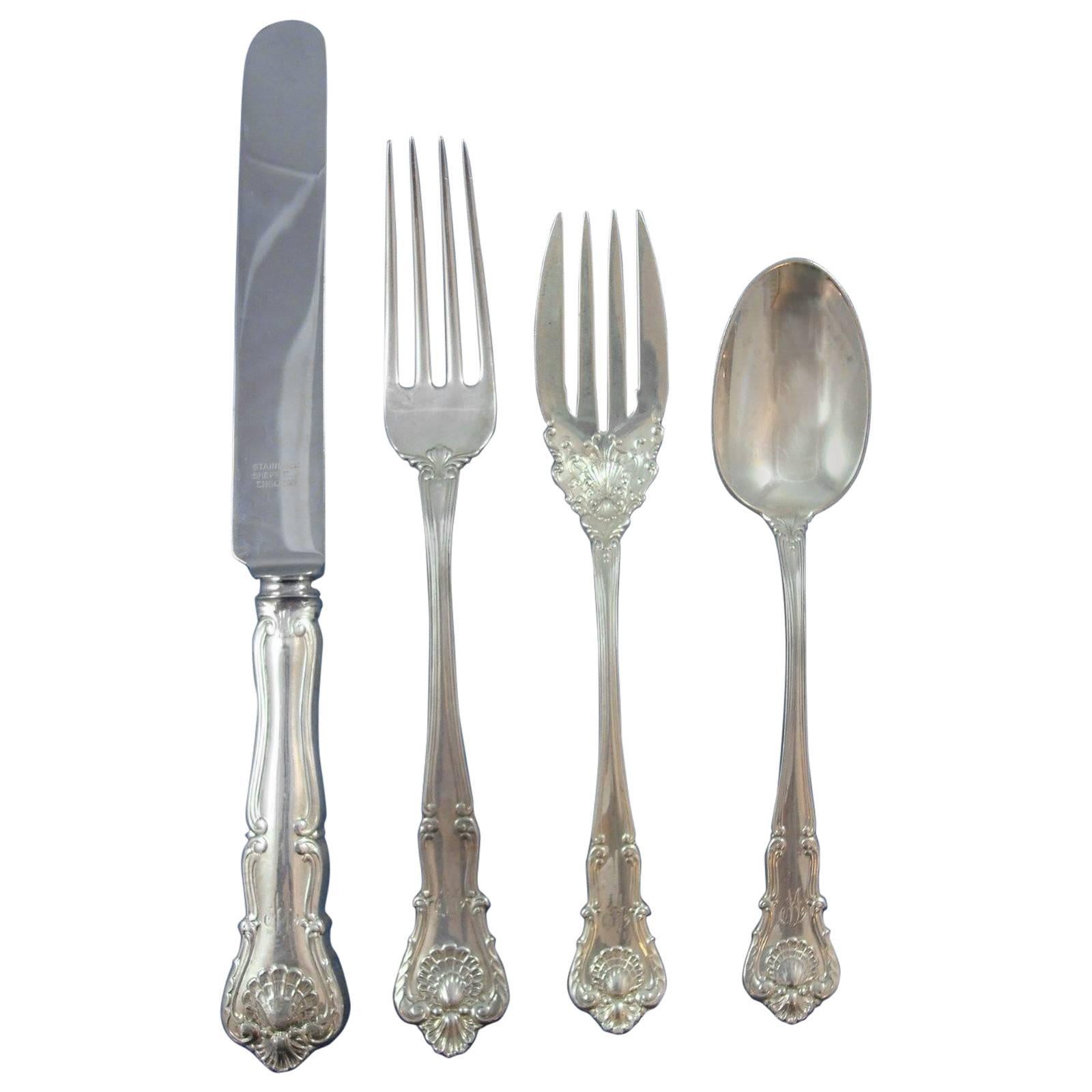 New Queens by Durgin Sterling Silver Flatware Service Set of Eight