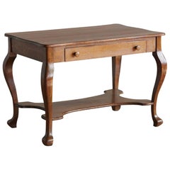 Solid Antique Oak Quartersawn Larkin Library Table with Drawer