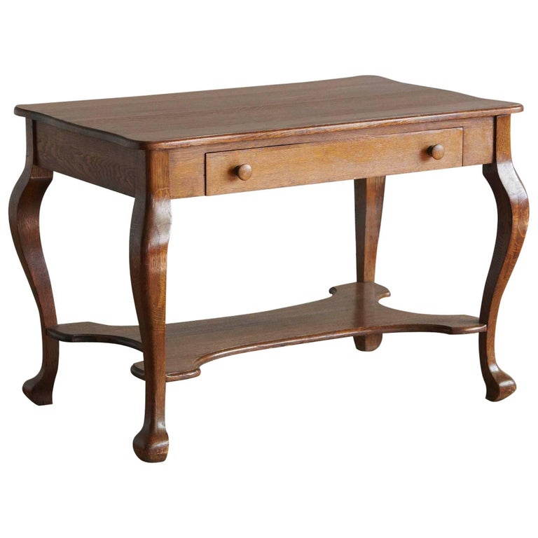 Solid Antique Oak Quartersawn Larkin Library Table With Drawer For