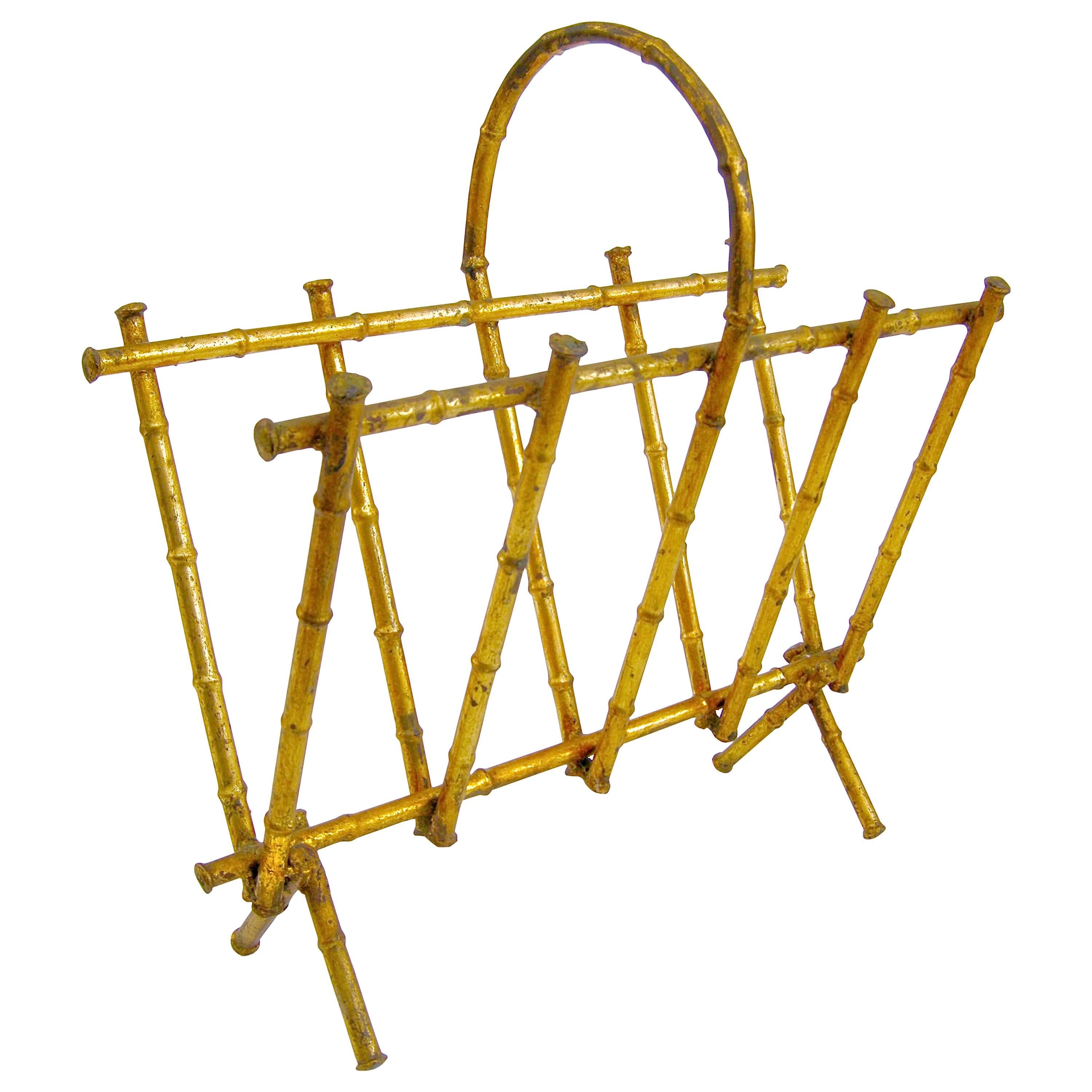 Gilt Bamboo Periodicals Holder For Sale