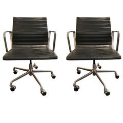 Pair of Leather Charles and Ray Eames Aluminum Group Chairs for Herman Miller