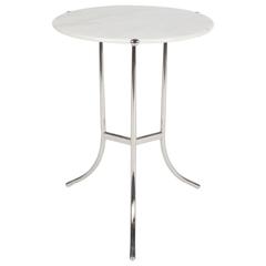 Perfectly Designed Cedric Hartman Side Table with White Marble Top, Signed