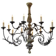 Large Italian Silver Gilt and Wrought Iron 12-Light Chandelier, 19th Century