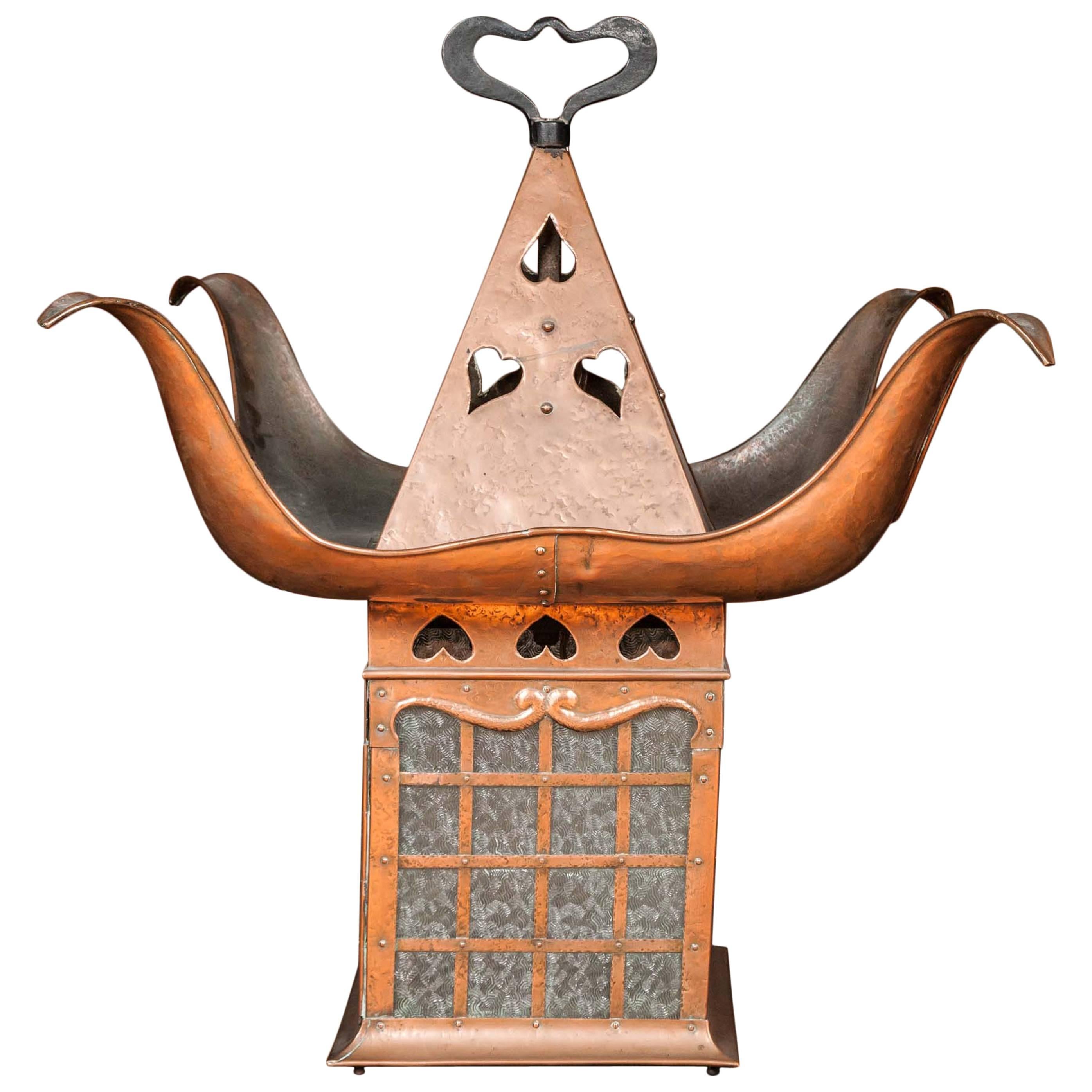 Extremely Unusual Arts and Crafts Lantern of Pagoda Form For Sale