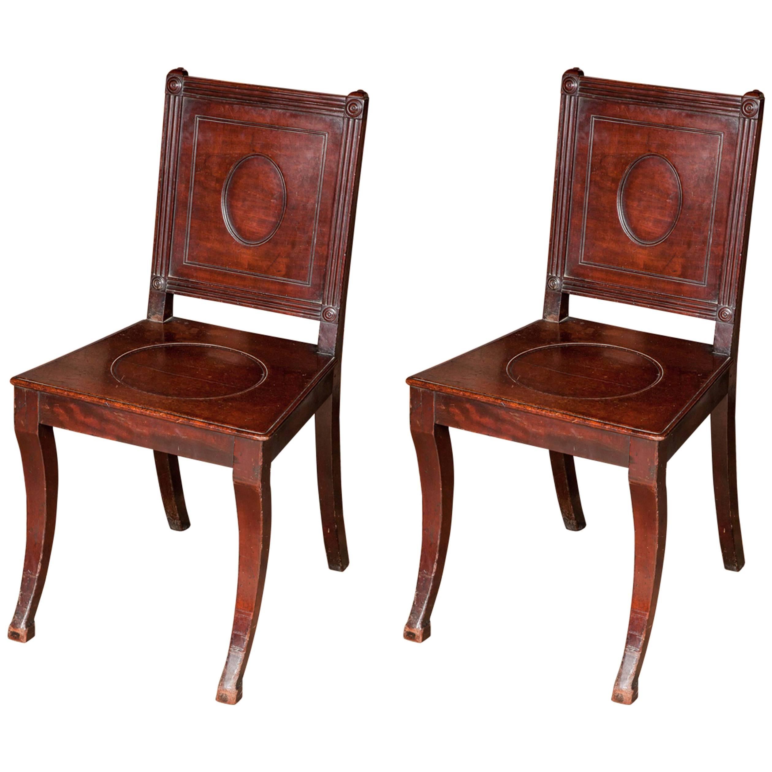 Regency Pair of Cuban Mahogany Hall Chairs