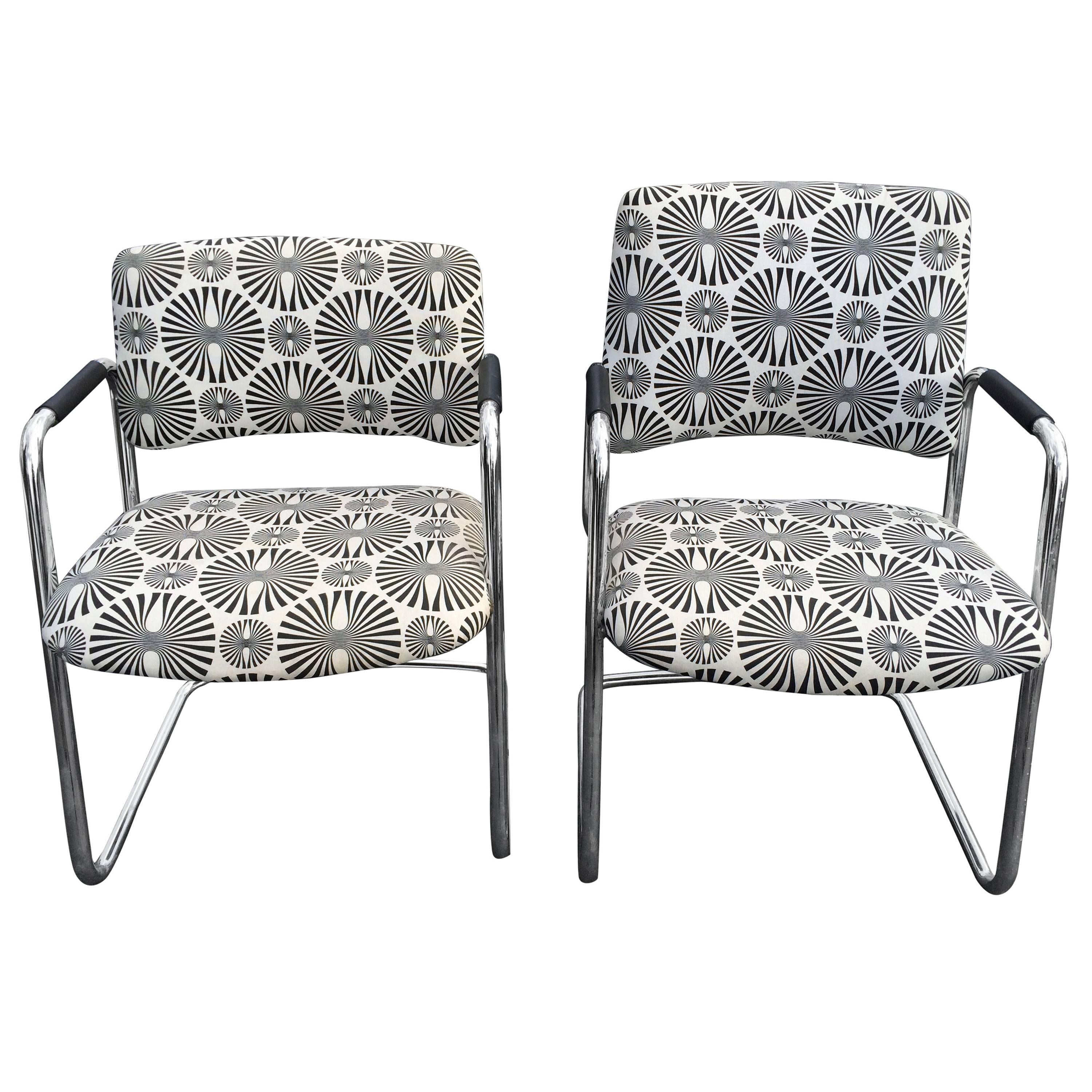 Pair of Mid-Century Optical Art Chairs in Black and White