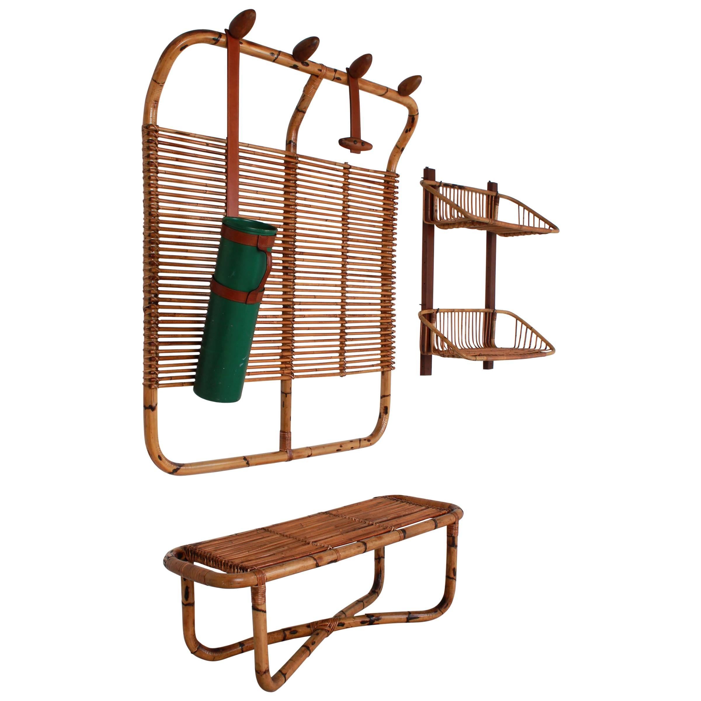 Bamboo Coat Rack, Bench and Shelf 
