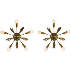 Pair of 1950s Italian Flush Mount Petal Flower Sconces
