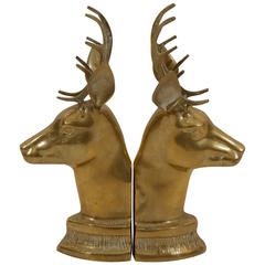 Pair of Vintage Stag Head Brass Bookends